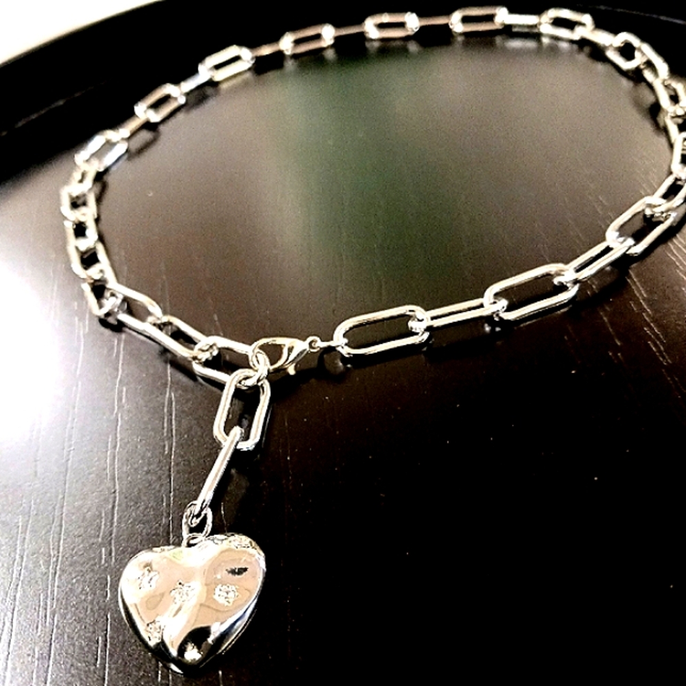 Fashion Jewelry Silver Heart Charm Link Necklace
